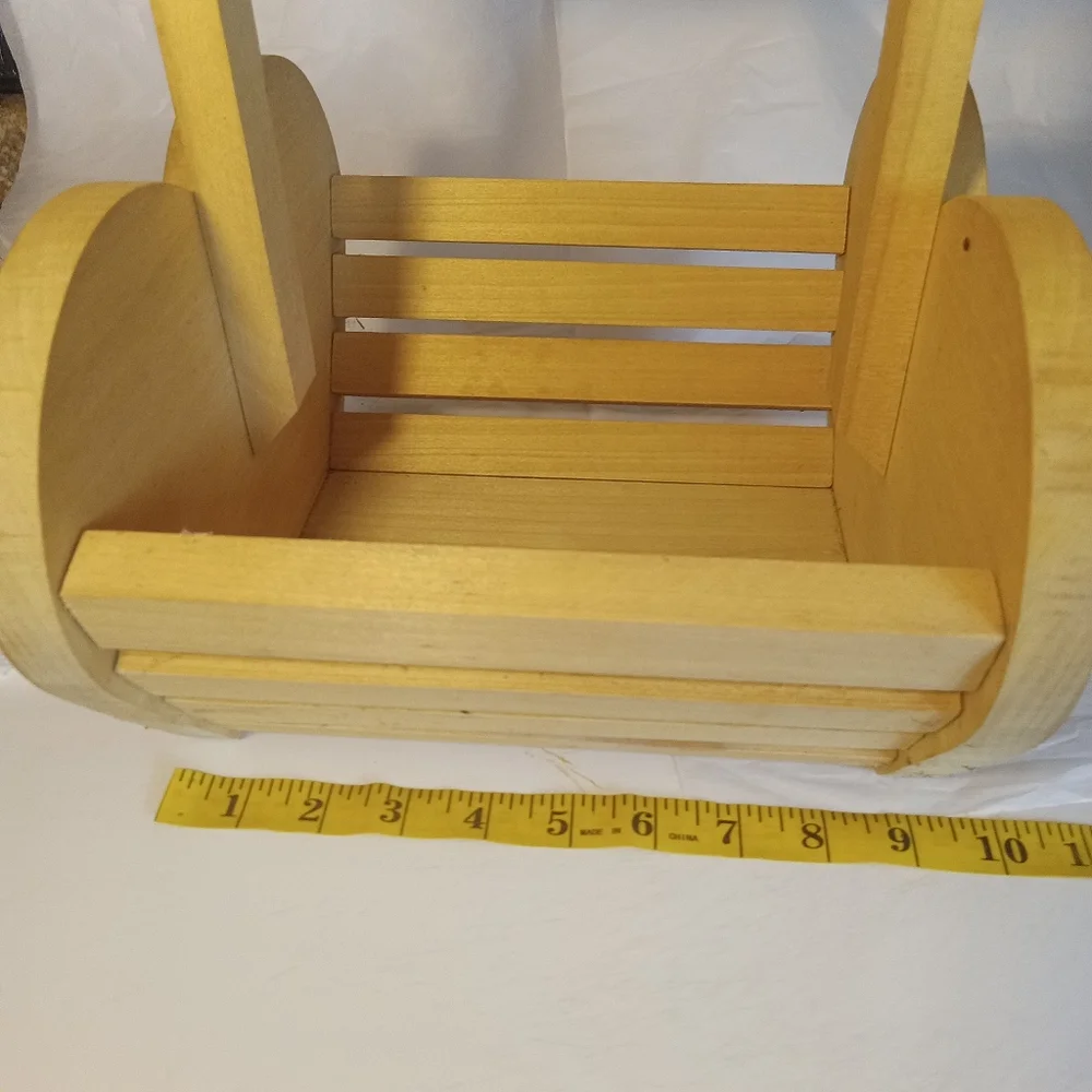 Slatted Decorative Wooden Basket with one handle - Handmade. Large. Cottagecore